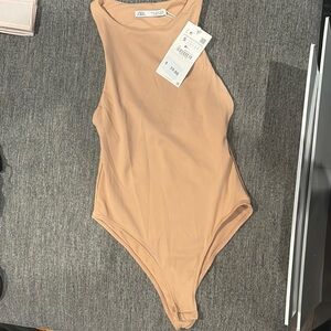 Zara Tan Ribbed Knit Bodysuit